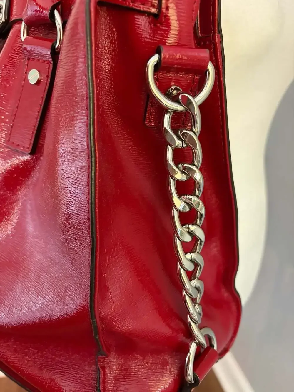 MICHAEL MICHAEL KORS Hamilton Large Red Patent Leather Satchel Tote Bag